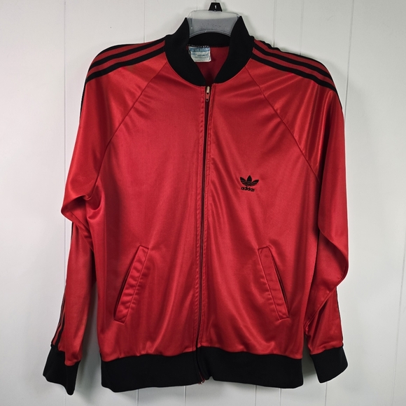 Vintage Red and Black Adidas Track Jacket Large Keyrolan 80s Trefoil - Picture 1 of 7